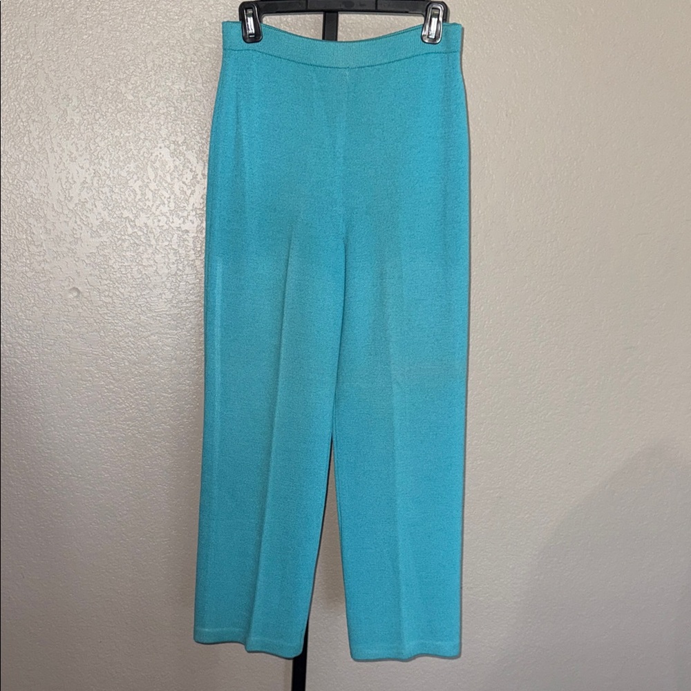 St. John High-Rise Wide-Leg Women's Knit Pants in Aqua - size 2